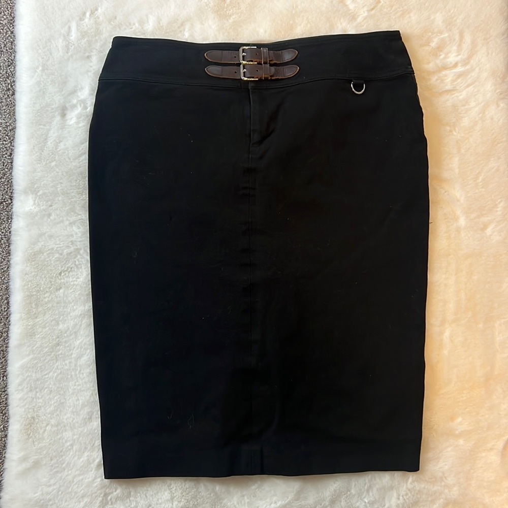 Ralph Lauren Black Pencil Skirt with Leather Buckles